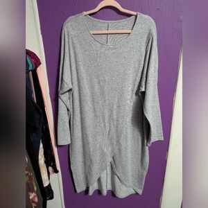 Heathered Grey Plush Split Hem Long Sleeve Midi Dress 2X 18 20